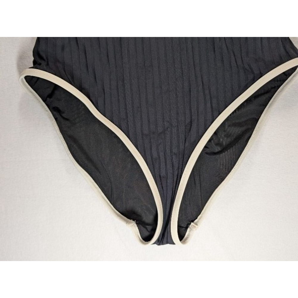 Women's Aerie Black Ribbed One Piece Swimsuit with White Trim M - Picture 4 of 6